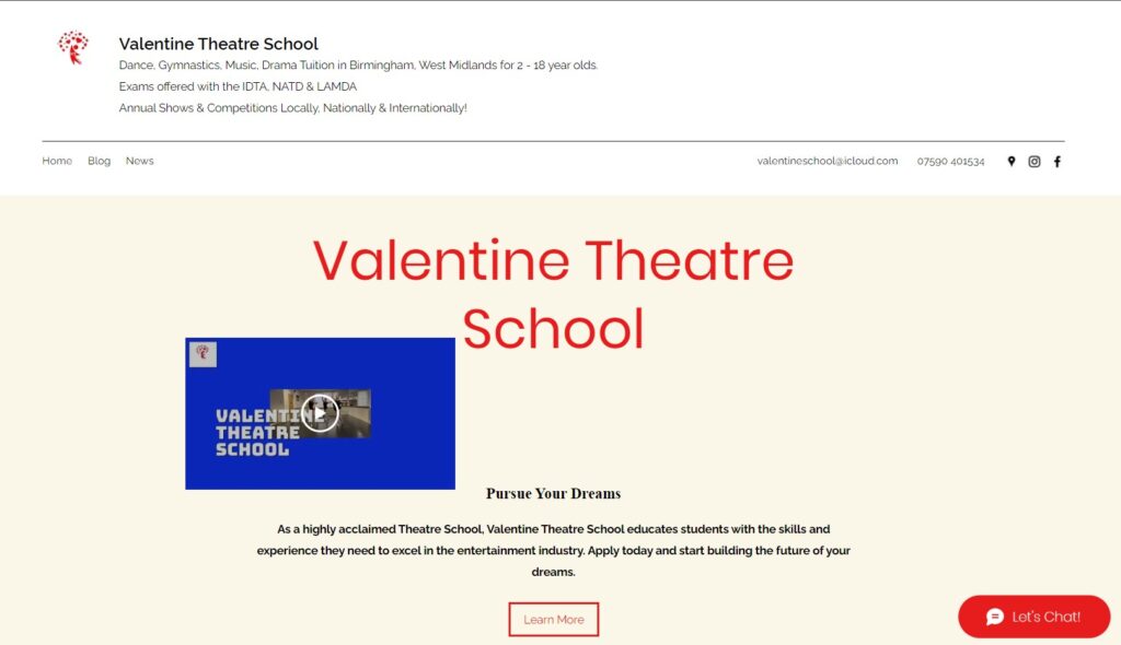 valentine theatre school homepage